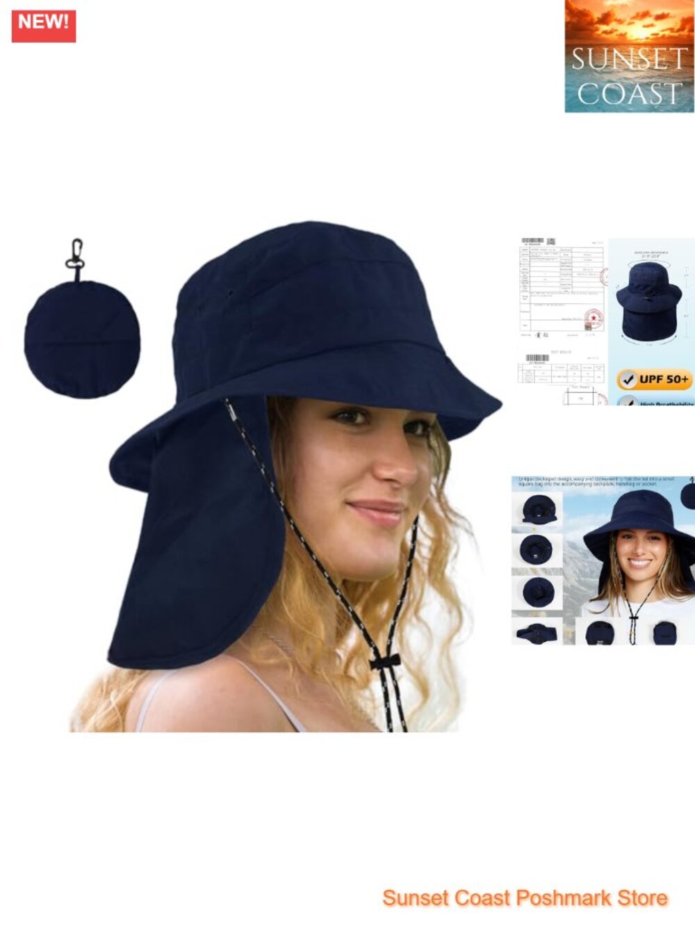 Waterproof Packable Sun Hat with Neck Flap UPF 50+ Wide Brim Fishing Hat